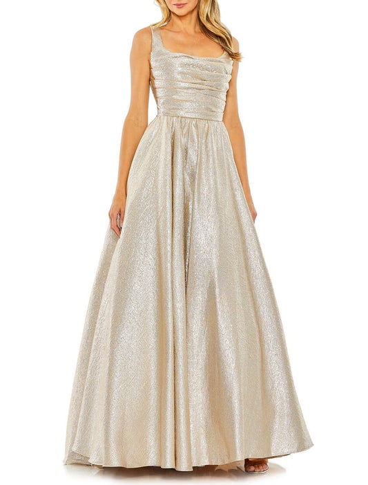 A-Line Prom Dresses Sparkle Dress Wedding Birthday Floor Length Sleeveless Scoop Neck Satin with Ruched