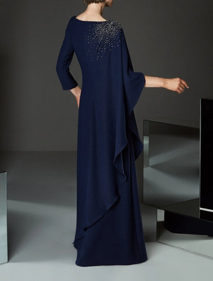 Sheath / Column Mother of the Bride Dress Plus Size Elegant Bateau Neck Floor Length Chiffon Half Sleeve with Lace Appliques