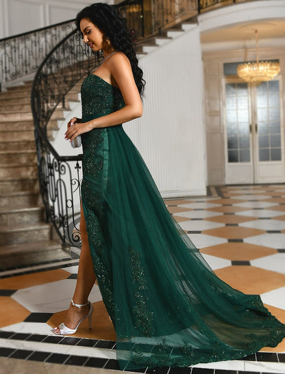 Mermaid / Trumpet Evening Gown Luxurious Dress Formal Floor Length Sleeveless Sweetheart Charmeuse with Embroidery Appliques