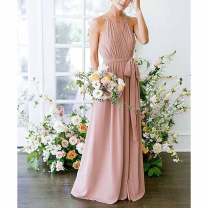 Halter Chiffon Bridesmaid Dress Long A-Line Weddign Guest Dresses