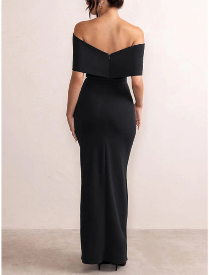 Women's Black Dress Prom Dress Party Dress Long Dress Maxi Dress Black Red Short Sleeve Plain Backless Summer Spring Fall Off Shoulder Elegant Wedding Guest Evening Party Vacation