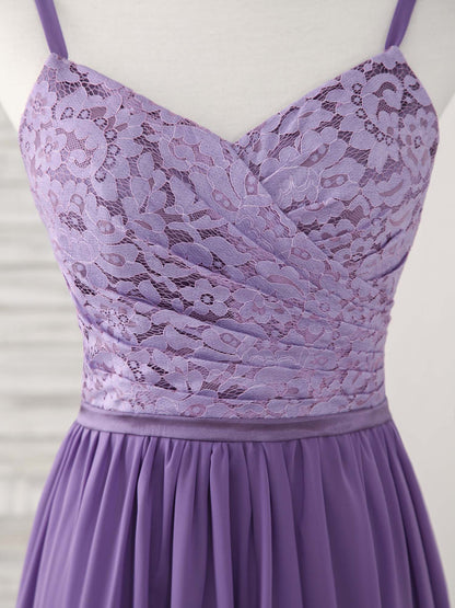 A-Line Purple Lace Chiffon Floor-length Prom Dress Bridesmaid Dress