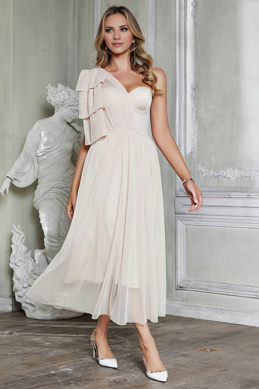 Apricot A-Line One Shoulder Corset Party Dress