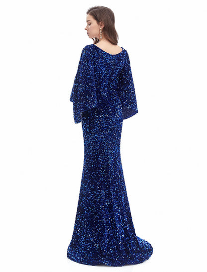 Mermaid / Trumpet Evening Gown Sparkle Dress Formal Evening Court Train Long Sleeve Sweetheart Sequined with Sequin