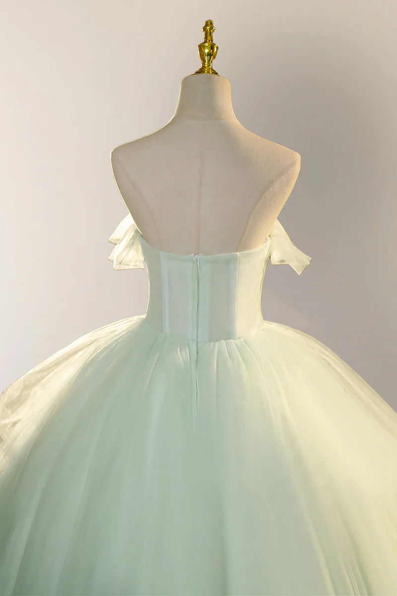 Elegant 3D Flowery Lace Sage Green Tulle Fairy Ball Gown Quinceanera Dresses Princess Dress