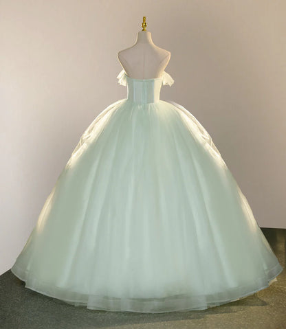 Elegant 3D Flowery Lace Sage Green Tulle Fairy Ball Gown Quinceanera Dresses Princess Dress