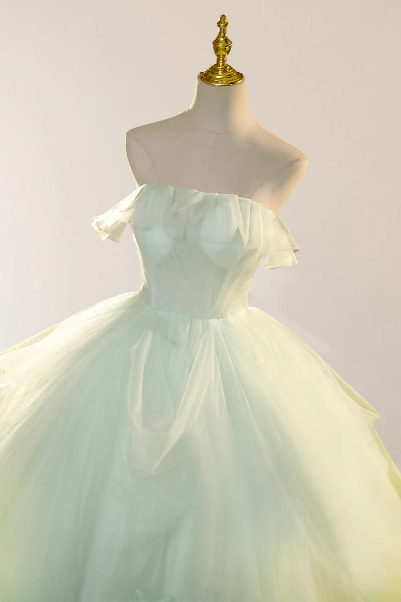 Elegant 3D Flowery Lace Sage Green Tulle Fairy Ball Gown Quinceanera Dresses Princess Dress