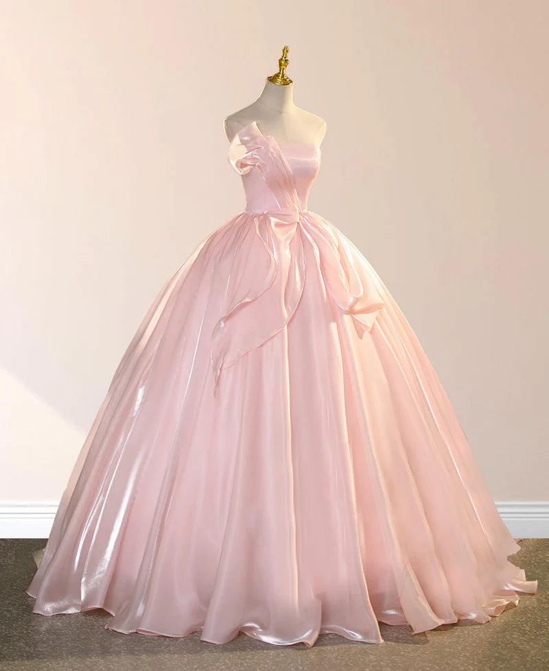 Elegant Shiny Pink Organza Ball Gown Quinceanera Dresses