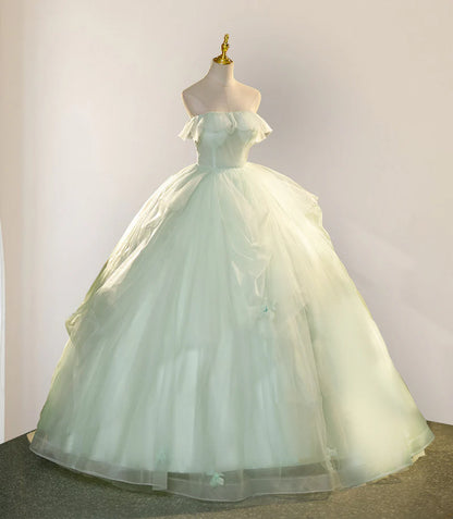 Elegant 3D Flowery Lace Sage Green Tulle Fairy Ball Gown Quinceanera Dresses Princess Dress