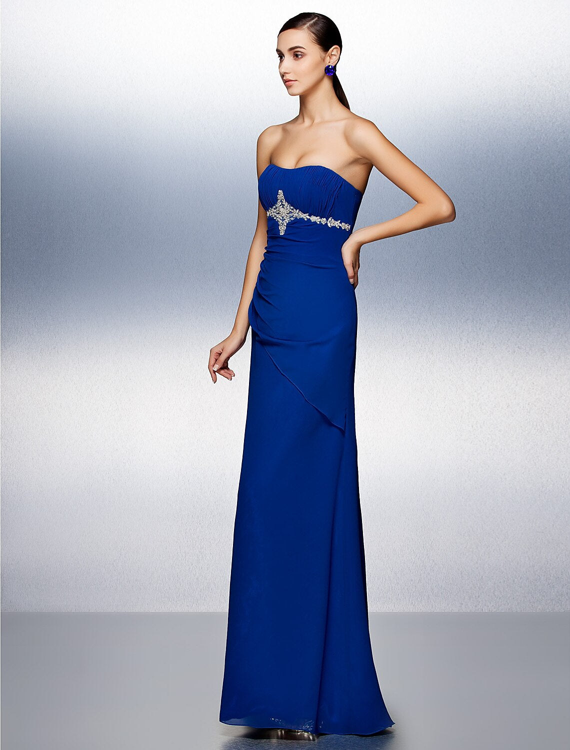 Sheath / Column Elegant Dress Formal Evening Floor Length Sleeveless Strapless Chiffon with Beading Draping