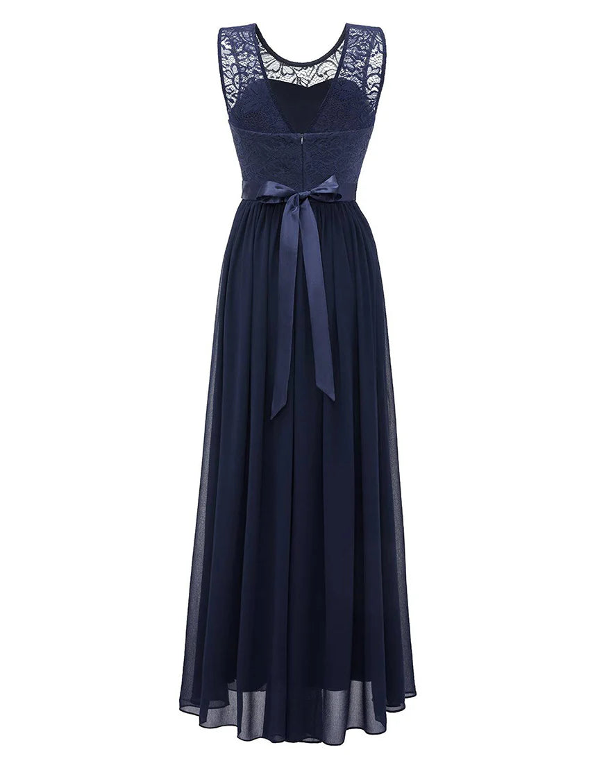 Navy Midi Lace Bridesmaid Dress Wedding Party Dress