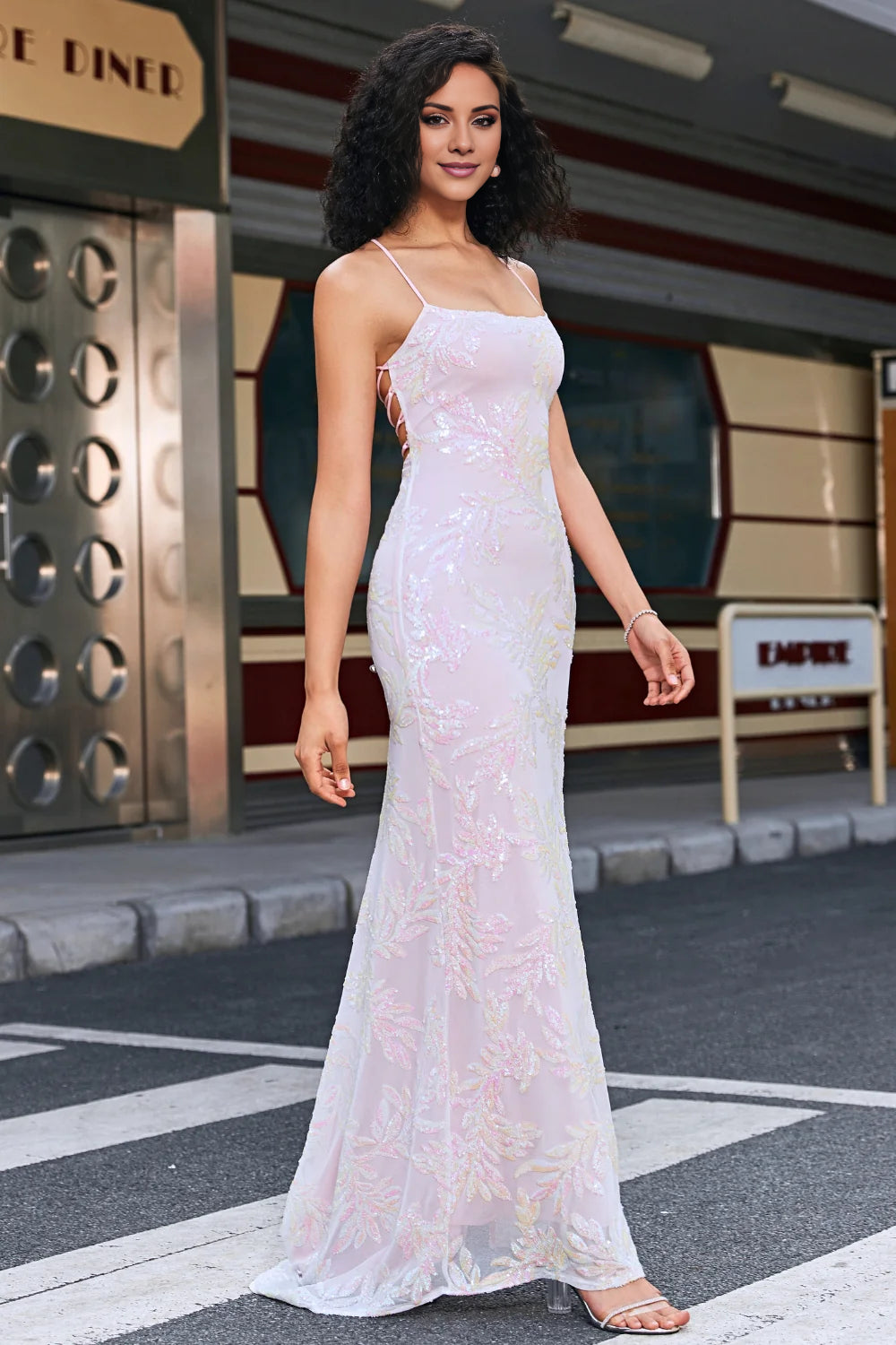 Trendy Sheath Spaghetti Straps Pink Long Prom Dress with Split