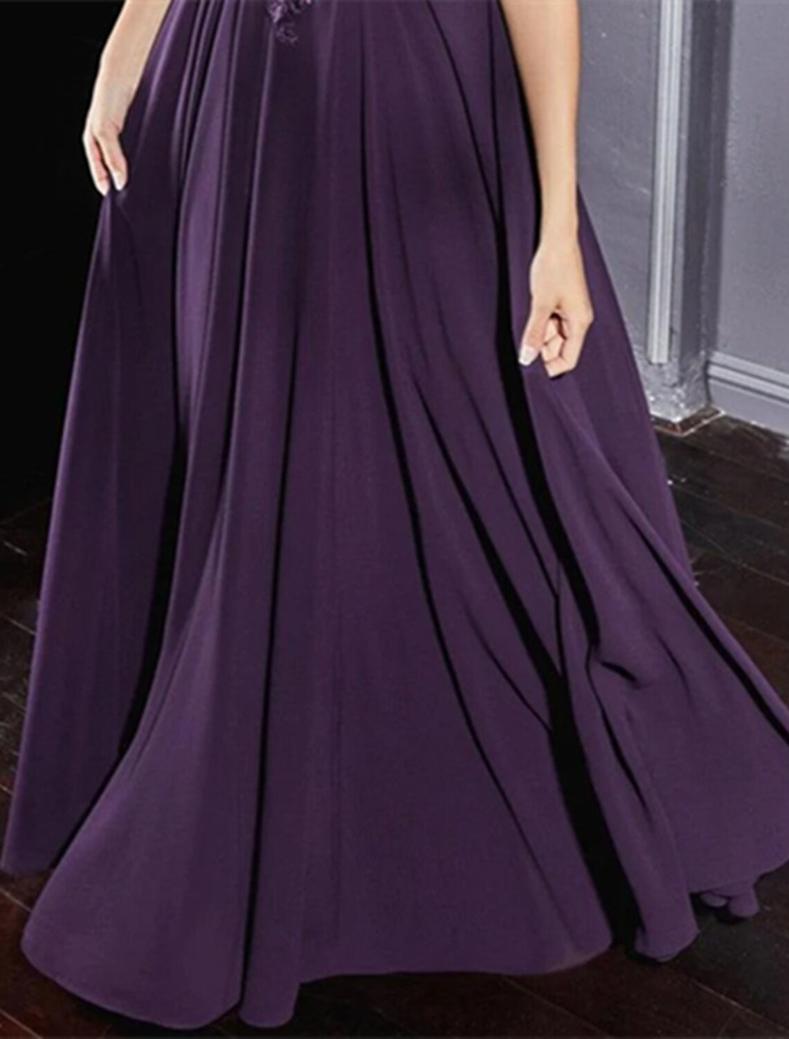 A-Line Evening Gown Formal Dress Purple Floor Length Sleeveless Off Shoulder Chiffon with Pleats Appliques