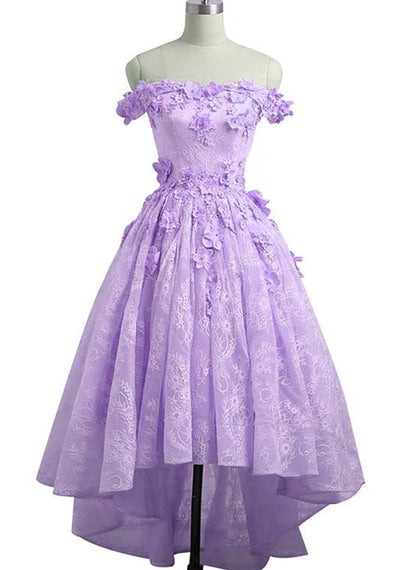 Adorable Lace Light Purple High Low Homecoming Dress Cute Sweetheart Prom Dress