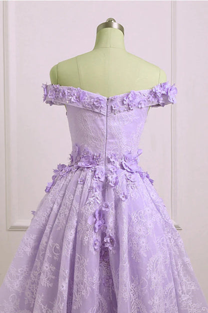 Adorable Lace Light Purple High Low Homecoming Dress Cute Sweetheart Prom Dress