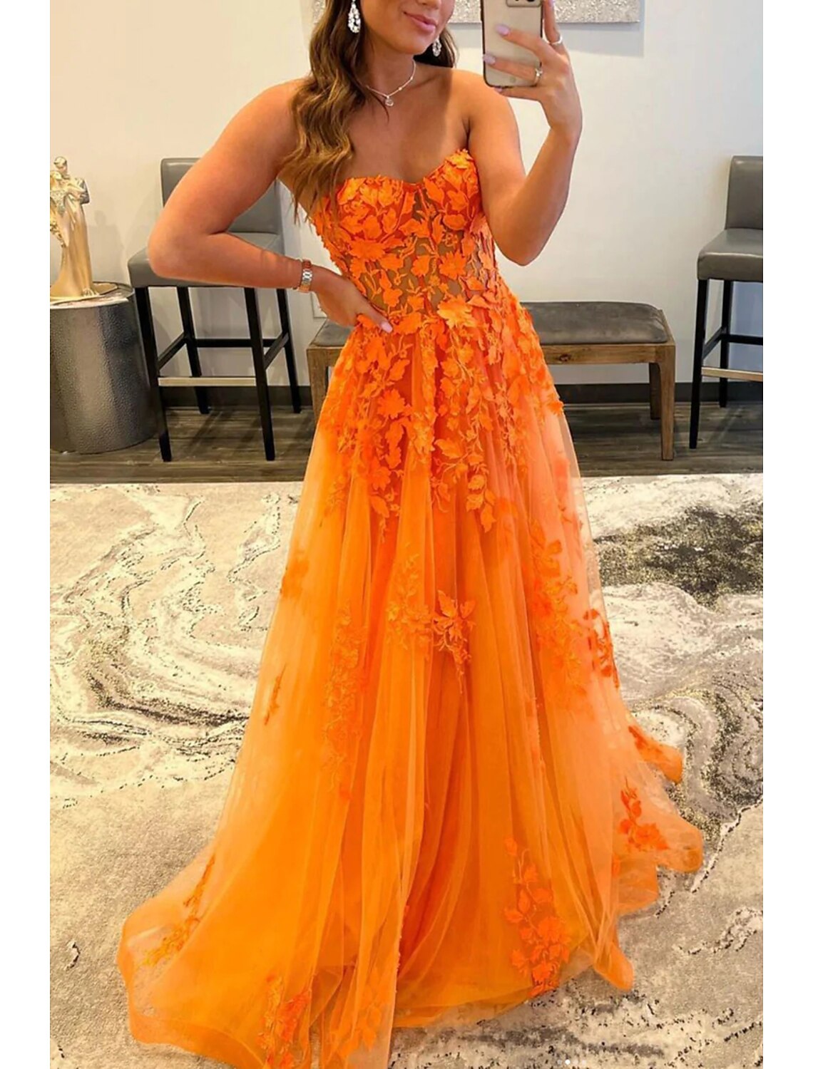 A-Line Prom Dresses Floral Dress Formal Wedding Guest Sweep / Brush Train Sleeveless Sweetheart Tulle Backless with Pleats Appliques