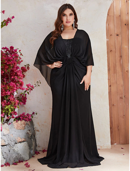 Mermaid / Trumpet Wedding Guest Dresses Plus Size Dress Formal Evening Party Sweep / Brush Train Long Sleeve V Neck Polyester with Sequin Shawl