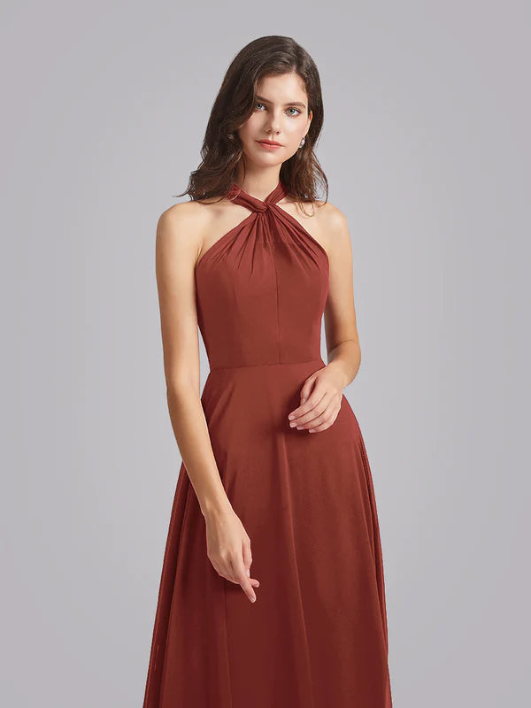 Halter Neckline Chiffon A Line Bridesmaid Dresses