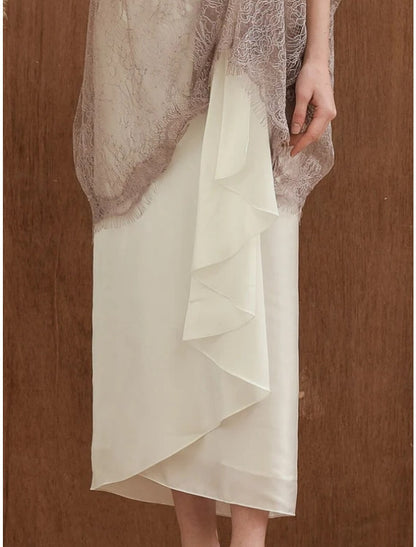 Sheath / Column Mother of the Bride Dress Elegant Sweet Scoop Neck Ankle Length Satin Half Sleeve with Beading Ruffles
