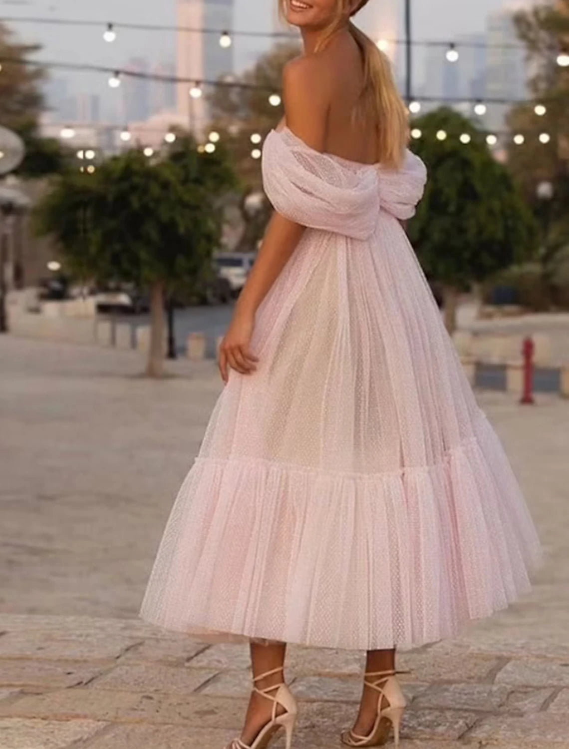 A-Line Prom Dresses Princess Dress Wedding Guest Homecoming Ankle Length Short Sleeve Strapless Pink Dress Tulle with Ruched