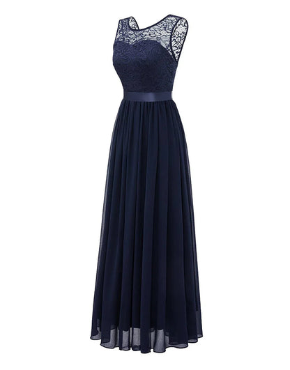 Navy Midi Lace Bridesmaid Dress Wedding Party Dress