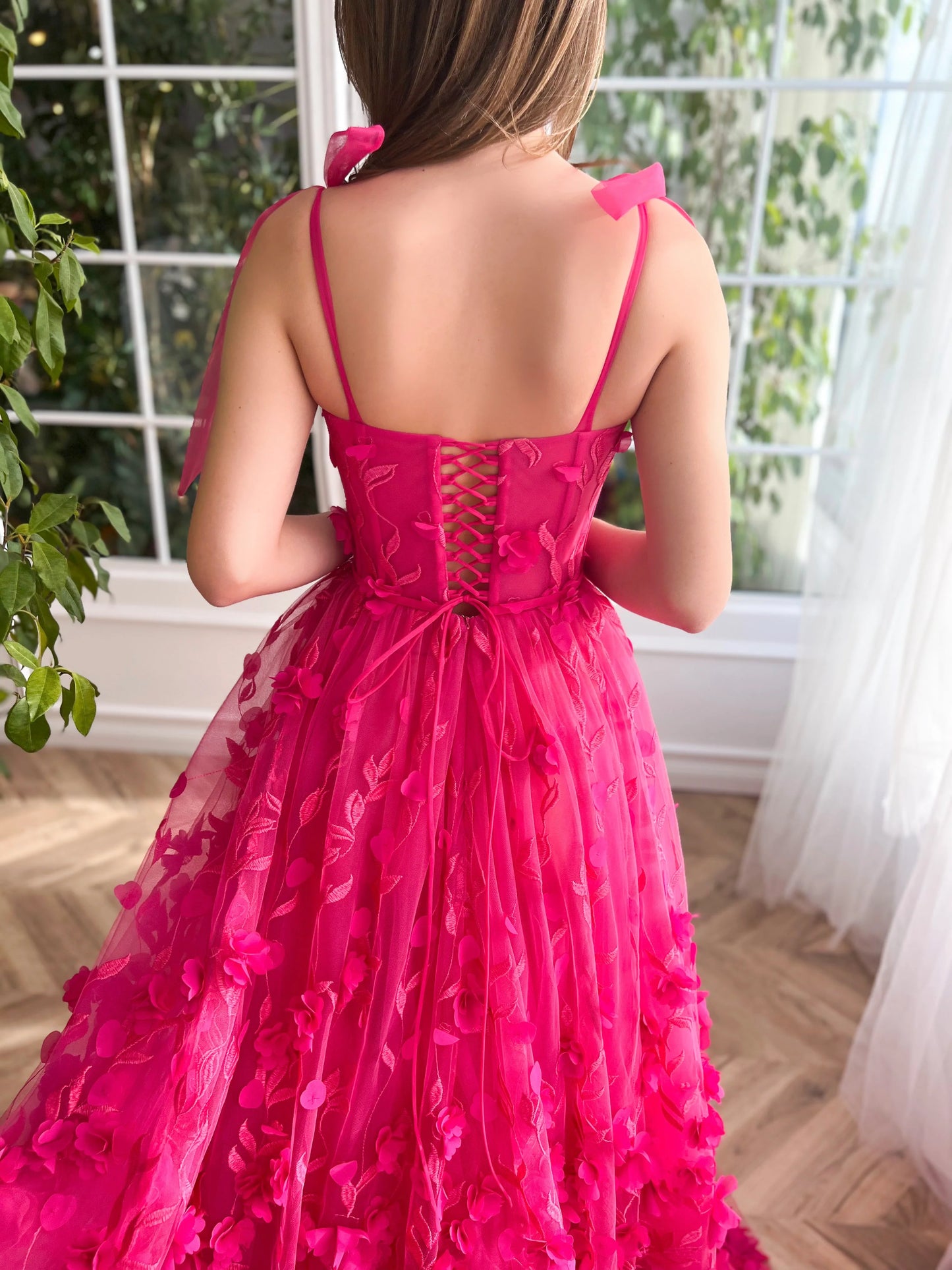 Fuchsia Elegance Lace Prom Dress Women Gown Romance Tulle With Slit