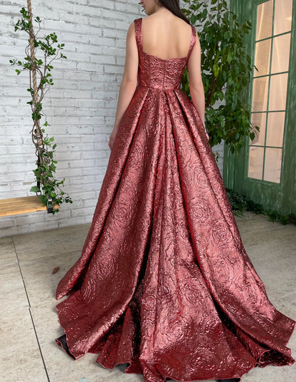 Rose Gold Opera Gown Prom Dress Sweep/Brush Train Dresses With Slit