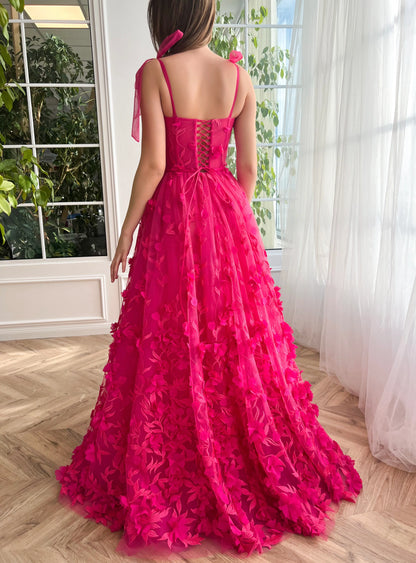 Fuchsia Elegance Lace Prom Dress Women Gown Romance Tulle With Slit