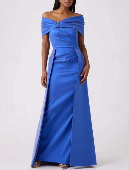 Sheath / Column Evening Gown Elegant Dress Formal Floor Length Sleeveless Off Shoulder Satin with Butterfly