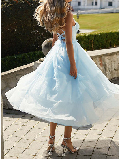 Women's Party Dress Cocktail Dress Wedding Guest Dress Midi Dress Pink Light Blue Sleeveless Pure Color Mesh Spring Fall Winter Spaghetti Strap Fashion Winter Dress Wedding Guest Birthday