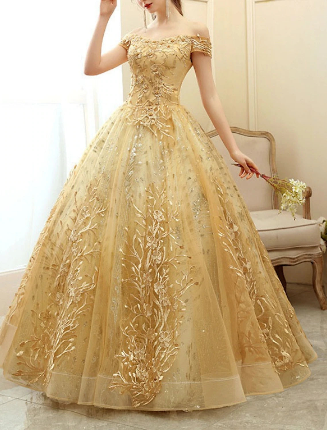 A-Line Prom Dresses Elegant Dress Formal Floor Length Short Sleeve Off