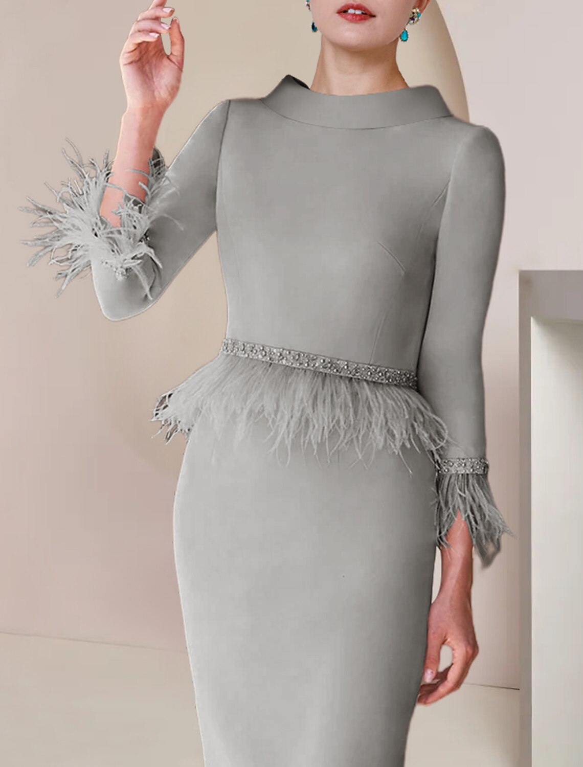 Sheath/Column Elegant Cocktail Dresses Scoop Neck Satin Tea-Length