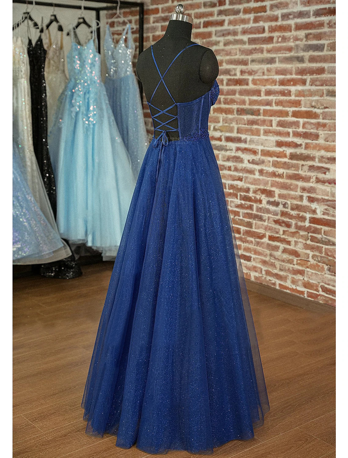 A-Line Prom Dresses Sparkle & Shine Dress Prom Wedding Party Floor Length Sleeveless Sweetheart Tulle Backless with Pleats Appliques