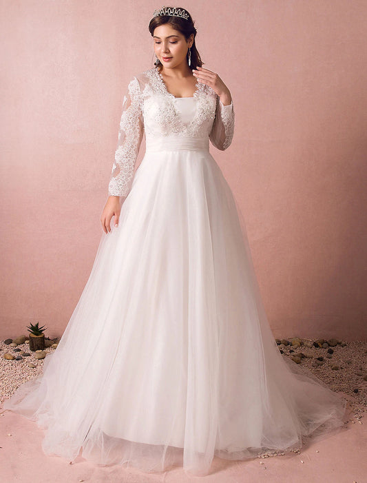 Hall Sparkle & Shine Wedding Dresses A-Line Illusion Neck Long Sleeve Court Train Satin Bridal Gowns With Buttons Ruched Summer Wedding Party