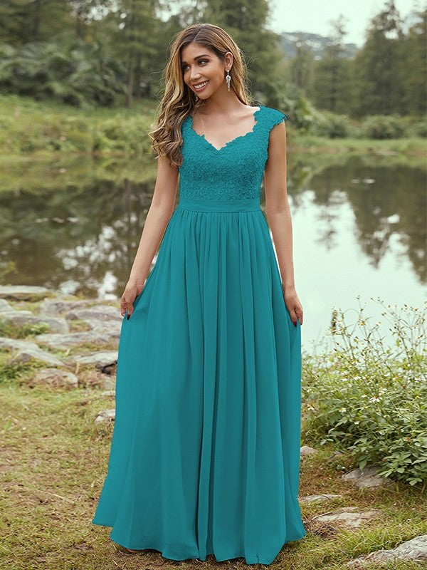 A-Line/Princess Chiffon Applique Sweetheart Sleeveless Floor-Length Bridesmaid Dresses