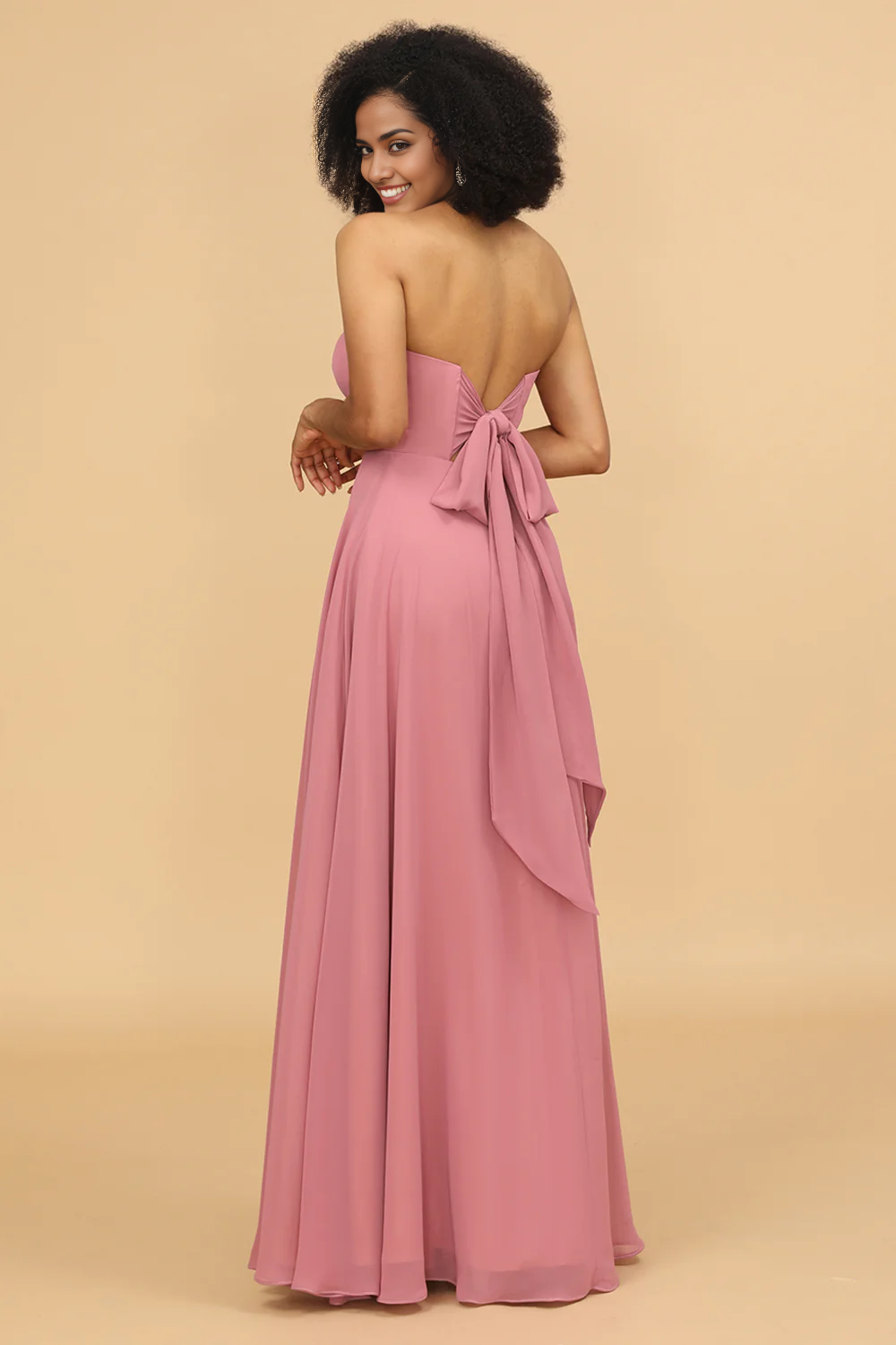 Chiffon A Line Blush Strapless Bridesmaid Dress