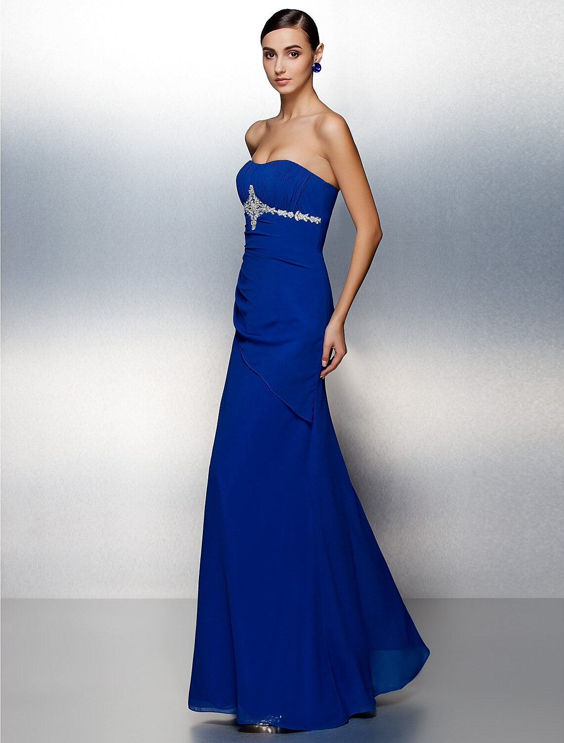 Sheath / Column Elegant Dress Formal Evening Floor Length Sleeveless Strapless Chiffon with Beading Draping