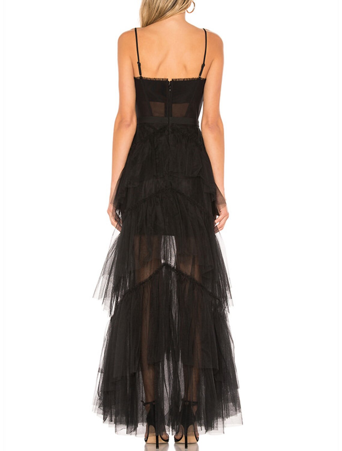 A-Line Prom Dresses Corsets Black Dress Wedding Party Floor Length Sleeveless Spaghetti Strap Tulle with Fringe