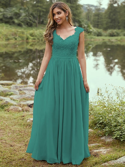 A-Line/Princess Chiffon Applique Sweetheart Sleeveless Floor-Length Bridesmaid Dresses