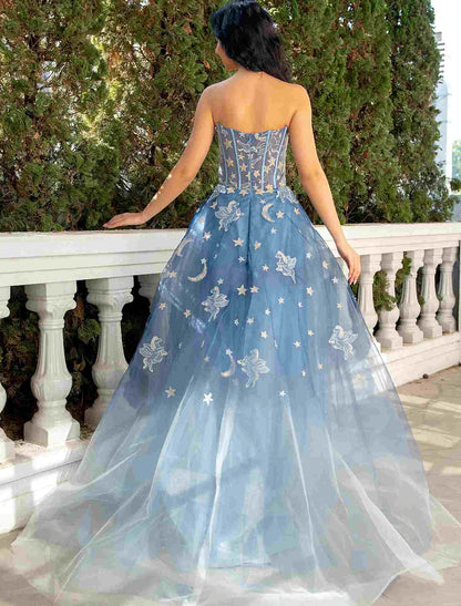 Ball Gown Prom Dresses Luxurious Dress Wedding Party Birthday Court Train Sleeveless Strapless Lace with Sequin Appliques