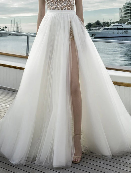 Beach Casual Wedding Dresses A-Line Separates Separates Court Train Tulle Bridal Skirts Bridal Gowns With Split Front Solid Color