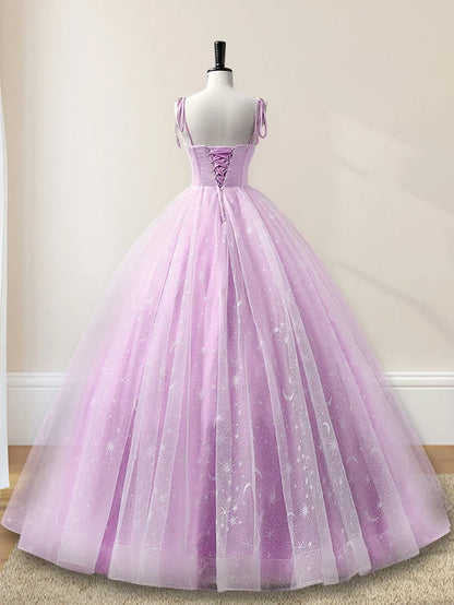 Sweetheart A-Line Tulle Long Prom Dress Sleeveless Quinceanera Dresses