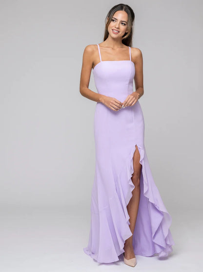 Spaghetti Strap Chiffon Mermaid Bridesmaid Dresses With Ruffles Split