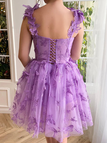 Aline Short Tulle Prom Dress with 3D Butterflies Homecoming Dress