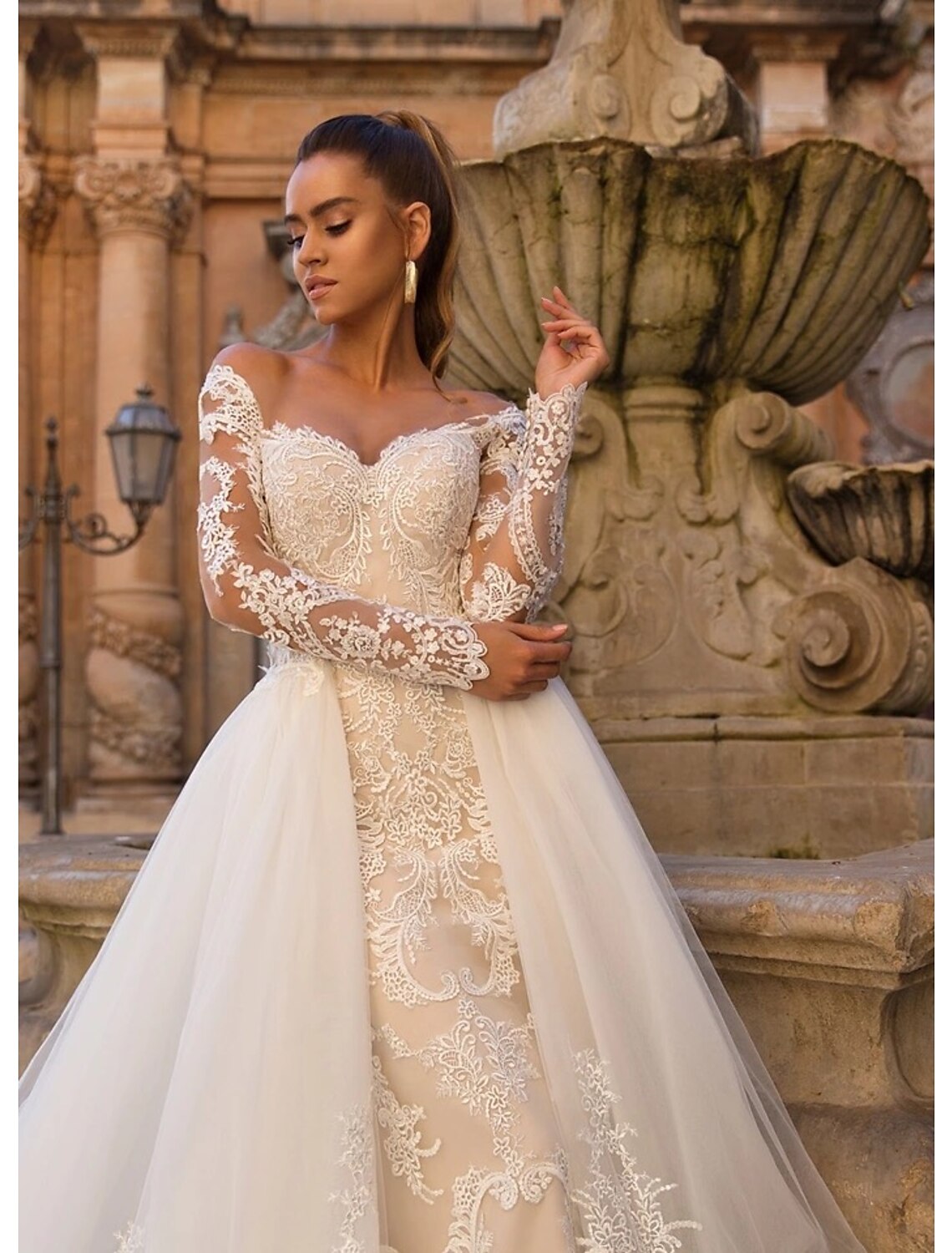 Engagement Formal Fall Wedding Dresses Two Piece Sweetheart Long Sleev