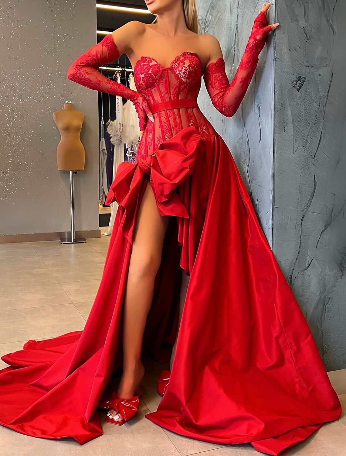 A-Line Evening Gown Corsets Dress Formal Masquerade Court Train Sleeve