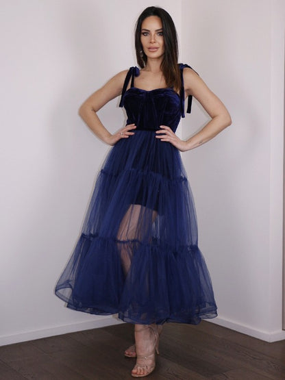 A-Line/Princess Tulle Ruffles Spaghetti Straps Sleeveless Tea-Length Homecoming Dresses
