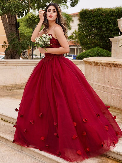 Ball Gown Tulle Applique Sweetheart Sleeveless Floor-Length Dresses