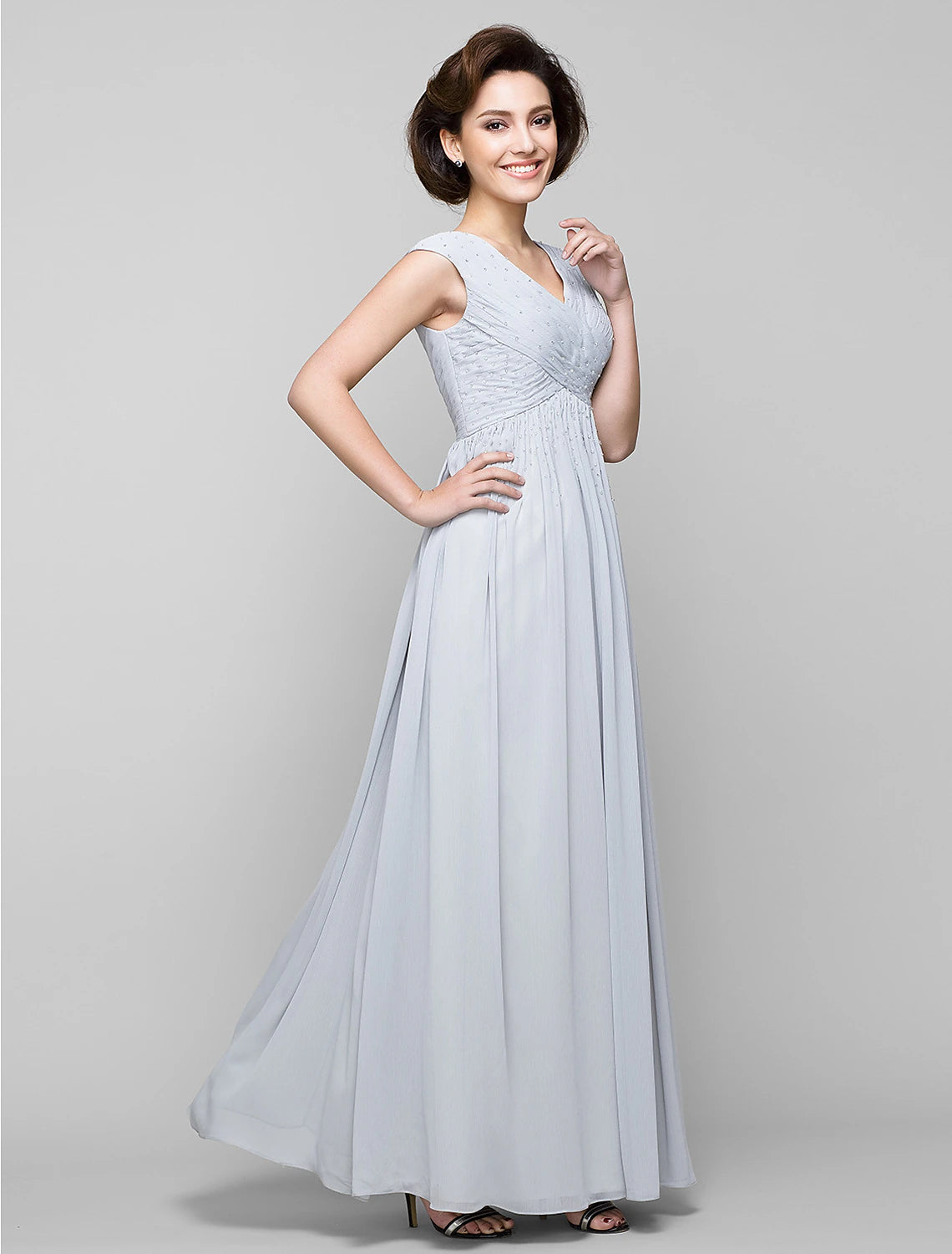 A-Line Mother of the Bride Dress Elegant V Neck Floor Length Chiffon S ...