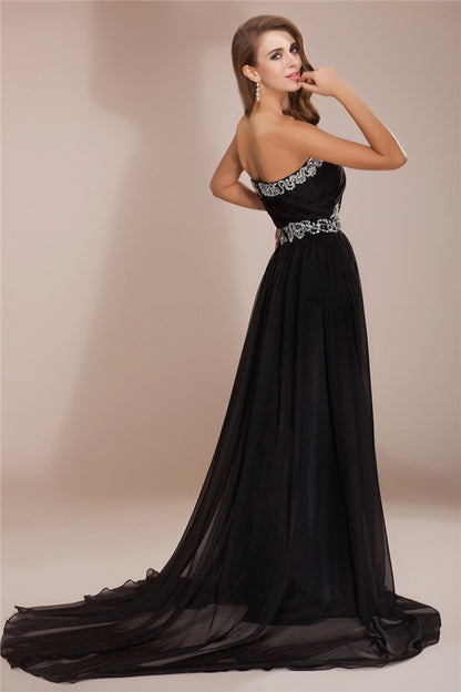 Sheath/Column Sweetheart Sleeveless Beading Long Chiffon Dresses